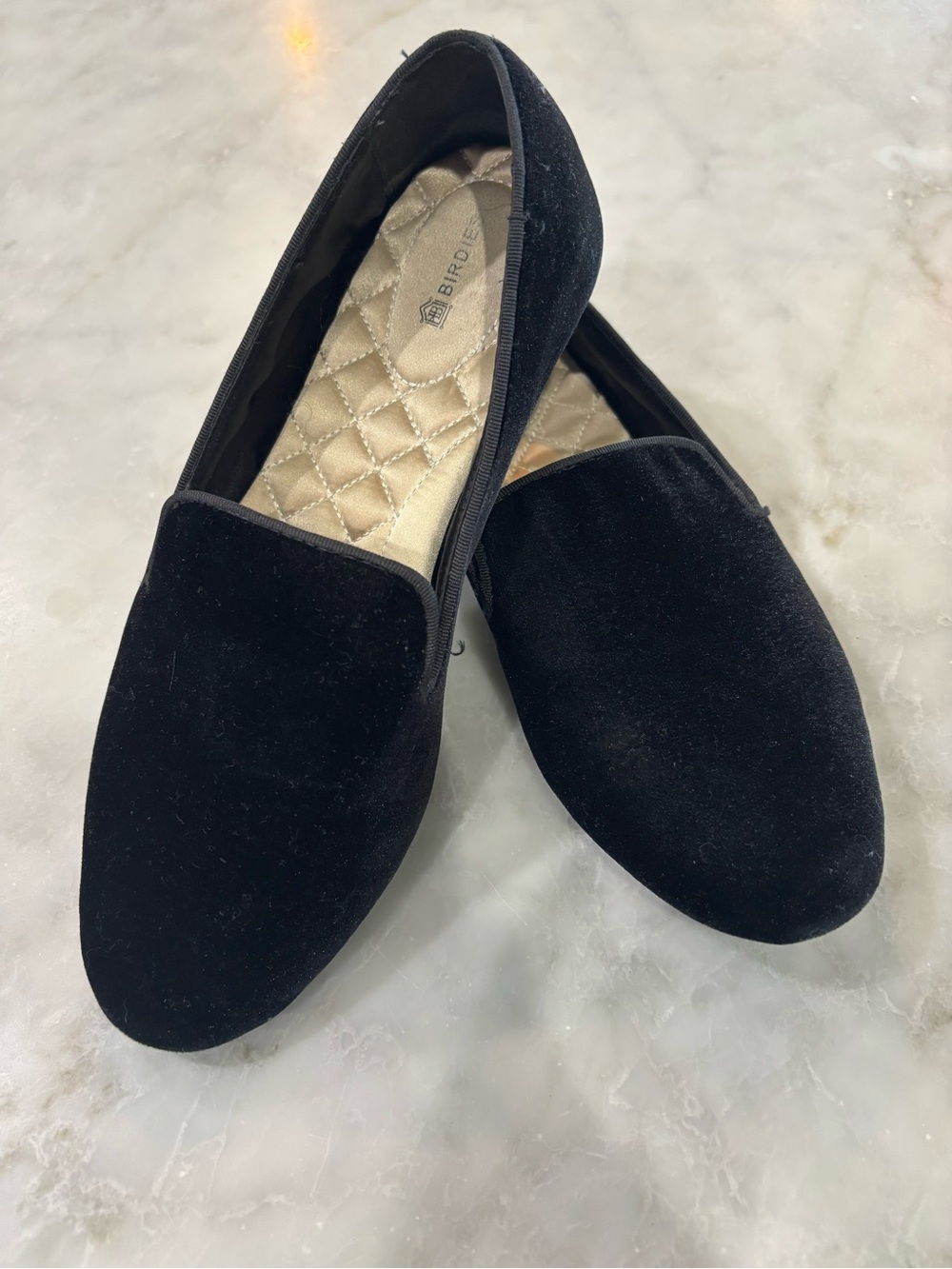 Birdies Black Womens 9 Velvet Slip-On Loafers